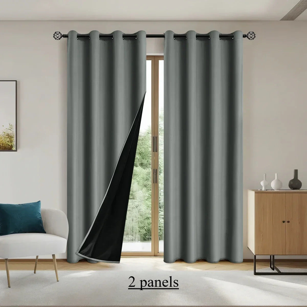 2pcs Solid 100% Blackout Curtain - Curtains for Bedroom and Living Room - UV Protection, Easy Sliding, and Stylish Design