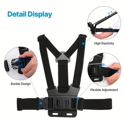 Action Camera Accessories Kit Head Strap Chest Strap Mount Adjustable Holder for GoPro Phone DJI Osmo SJCAM AKASO insta360