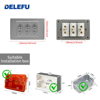 DELEFU Grey PC Panel Brazil Standard Wall Power Socket Double USB Type C Outlet Light Switch Home Office Electrical Plug 10A 20A