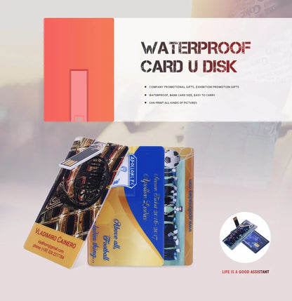 100PCS/LOT Waterproof Super Slim Credit Card USB Flash Drive Pendrive 4GB 8GB 16GB 32GB 64GB Bank Card Model Memory Stick Drives
