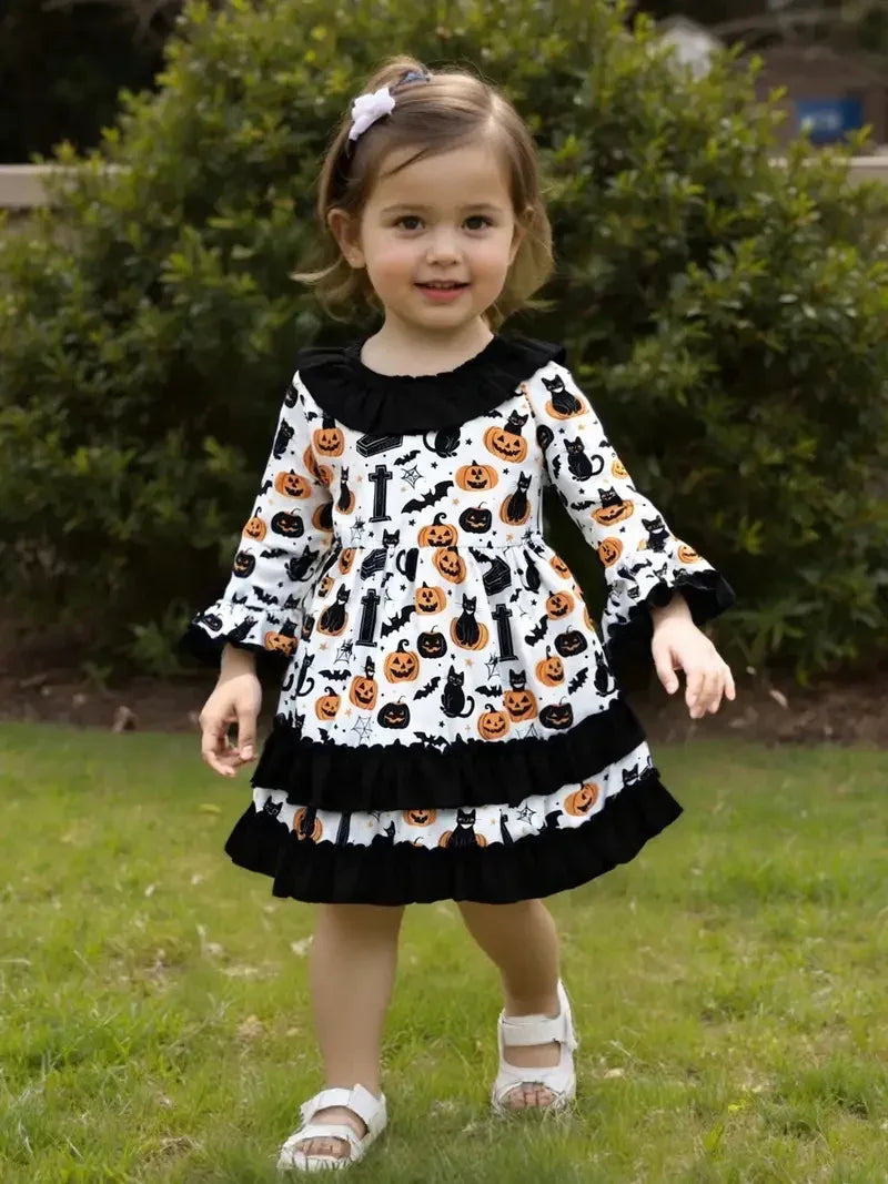 Prowow 2-8Y Kids Purple Halloween Dresses For Girls Long Sleeve Princess Mesh Spooky Spider Dress Children Halloween Costumes