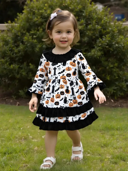 Prowow 2-8Y Kids Purple Halloween Dresses For Girls Long Sleeve Princess Mesh Spooky Spider Dress Children Halloween Costumes