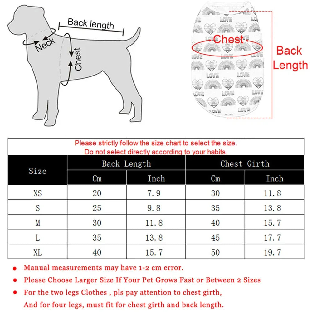 Breathable Dog Clothes For Small Medium Dogs Cats Summer Creative Rainbow Print Puppy Vest T-shirt Schnauzer Pug Pet Costume