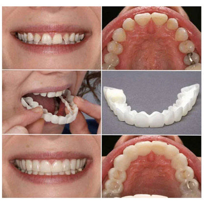 2 Pairs Smile Whitening Teeth Snap On Silicone Cosmetic Denture Upper and Lower Fake Tooth Cover Perfect Fit Teeth Beauty Tool