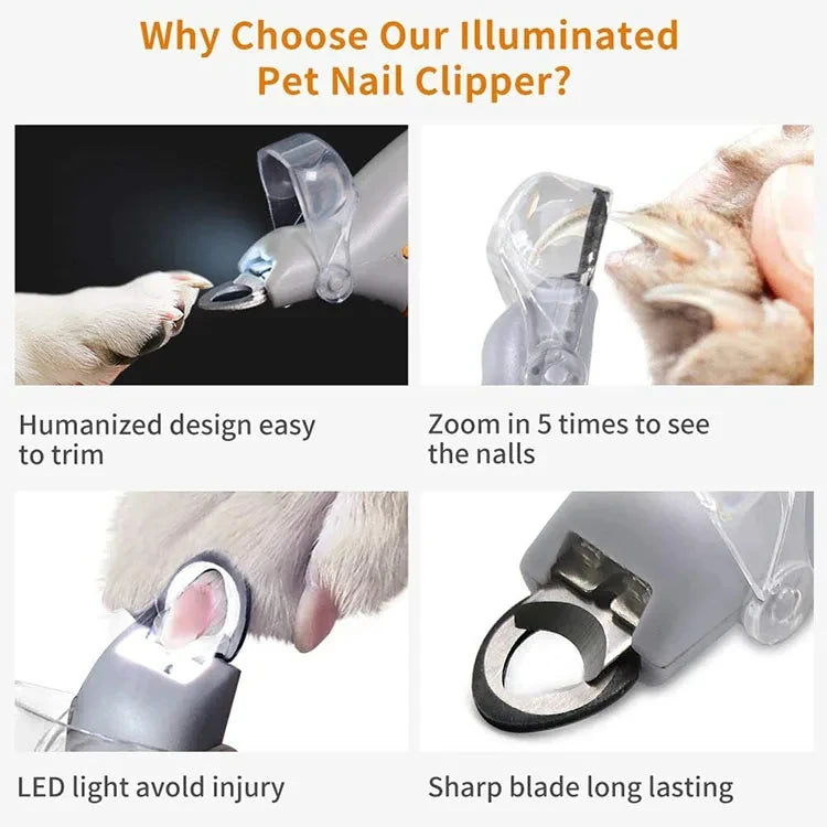Professional Pet Nail Clipper With LED Light Safety Guard Cat Dog Toenail Scissors Trimmer Grooming Tool For Small Pets