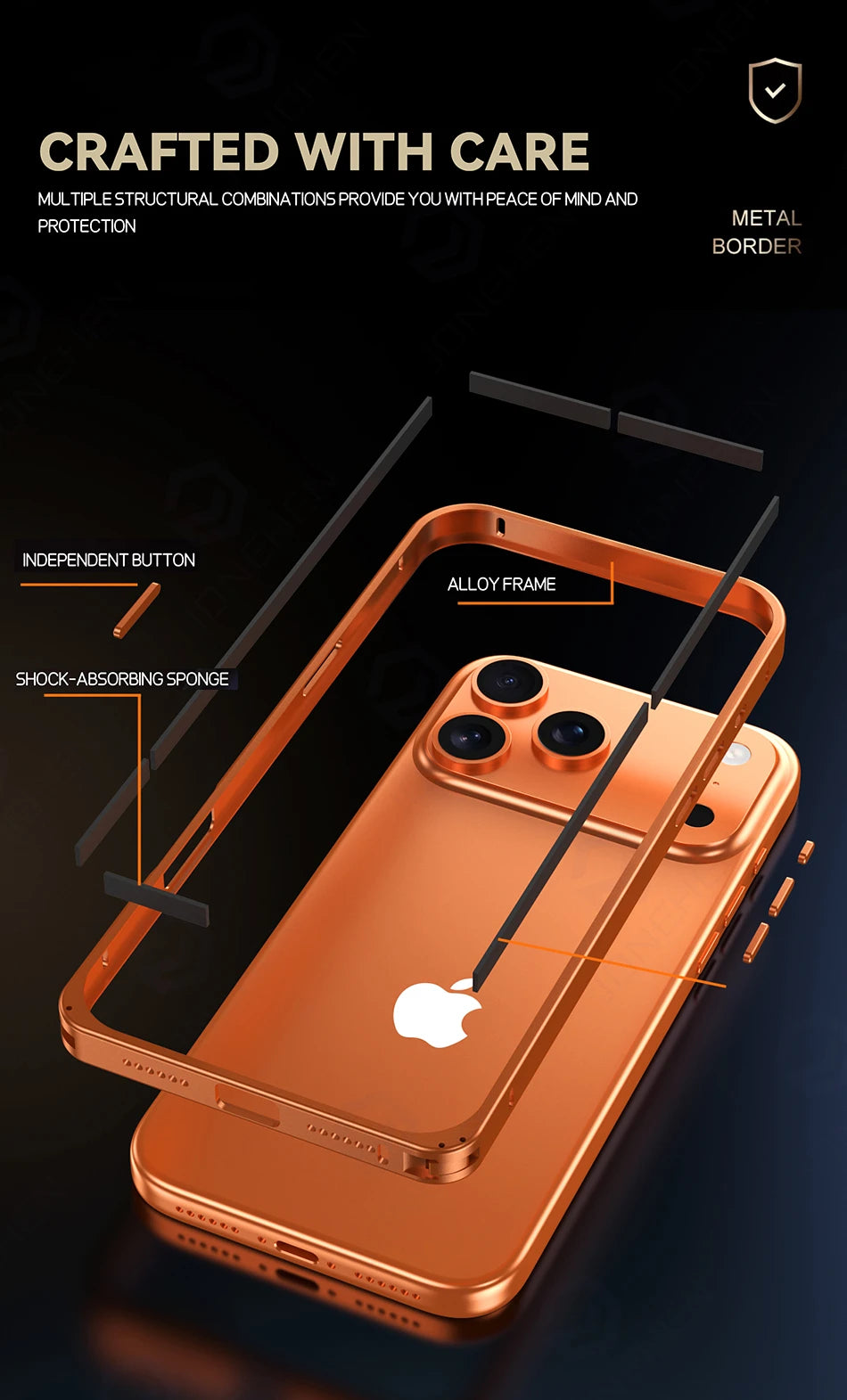 17pro Light Aluminum Metal Bumper Case Orange For iPhone 12 13 14 Plus 15 16 17 Pro Max Ultra Thin Alloy Back Frame Accessories