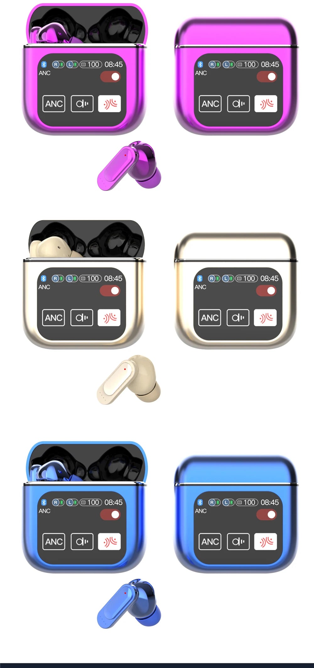 SE60 High quality Touch Screen ANC Wireless Earphones TWS Noise Cancelling Earbud Bluetooth 5.3 Long Battery life HiFi Headphone