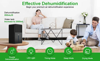 Loefme Dehumidifier 3000ml, Efficient Mode, Drying Mode, Sleep Mode, Intelligent Auto Defrost Function, Auto Shut off, 24h Timer