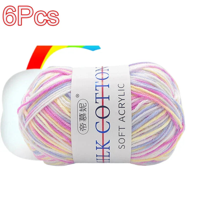 6Pcs Dyed Milk Sweet Soft Cotton Crochet Wool Yarn Thick Yarn Fiber Hand Knitting Wool Crochet Yarn Threads for DIY Sweater