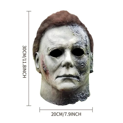 Halloween Michael Myers Mask Scary Killer Full Head Mask Creepy Fire Burn Scar Latex Face Mask Cosplay Costume Party Props Knife