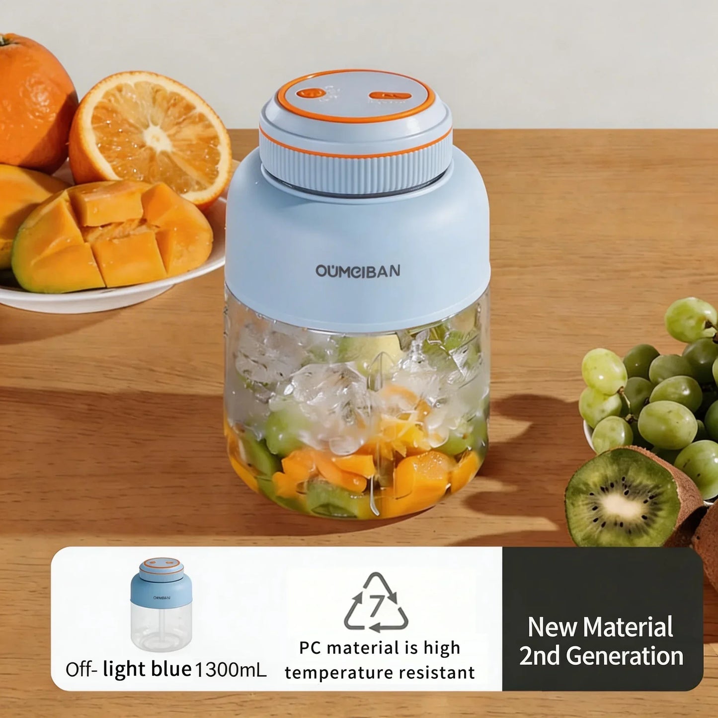 1300ML Portable Juicer, Fresh Fruit Mixer 38 Blades, USB Rechargeable Multifunctional Juicer Ice Crusher Smoothie Blender Home