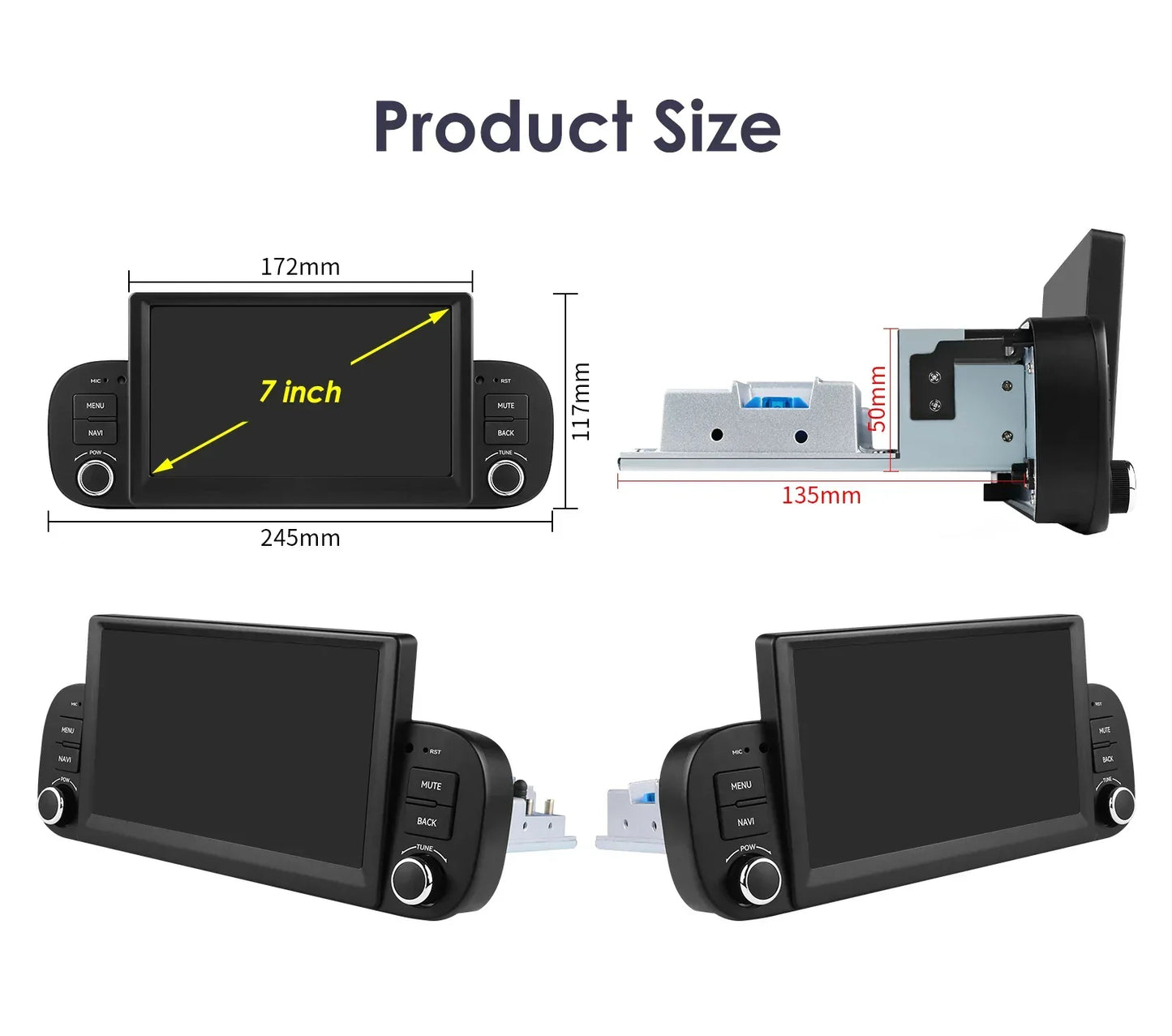 Hizpo 2Din 7inch Android14 Car Radio for Fiat Panda 2013 - 2020 GPS Navigation 4G BT Carplay RDS DSP SWC UI7862 Multimedia
