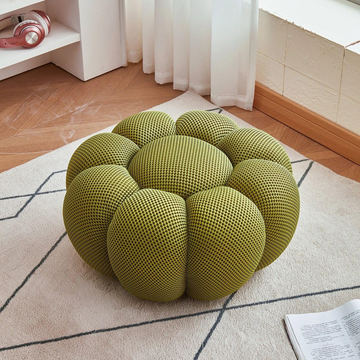 Nordic Sofa Pedal Simple Round Stool Low Ottomans Living Room Sofa Footstool 3D Fabric Creative Leg Footstool Pumpkin Footstools
