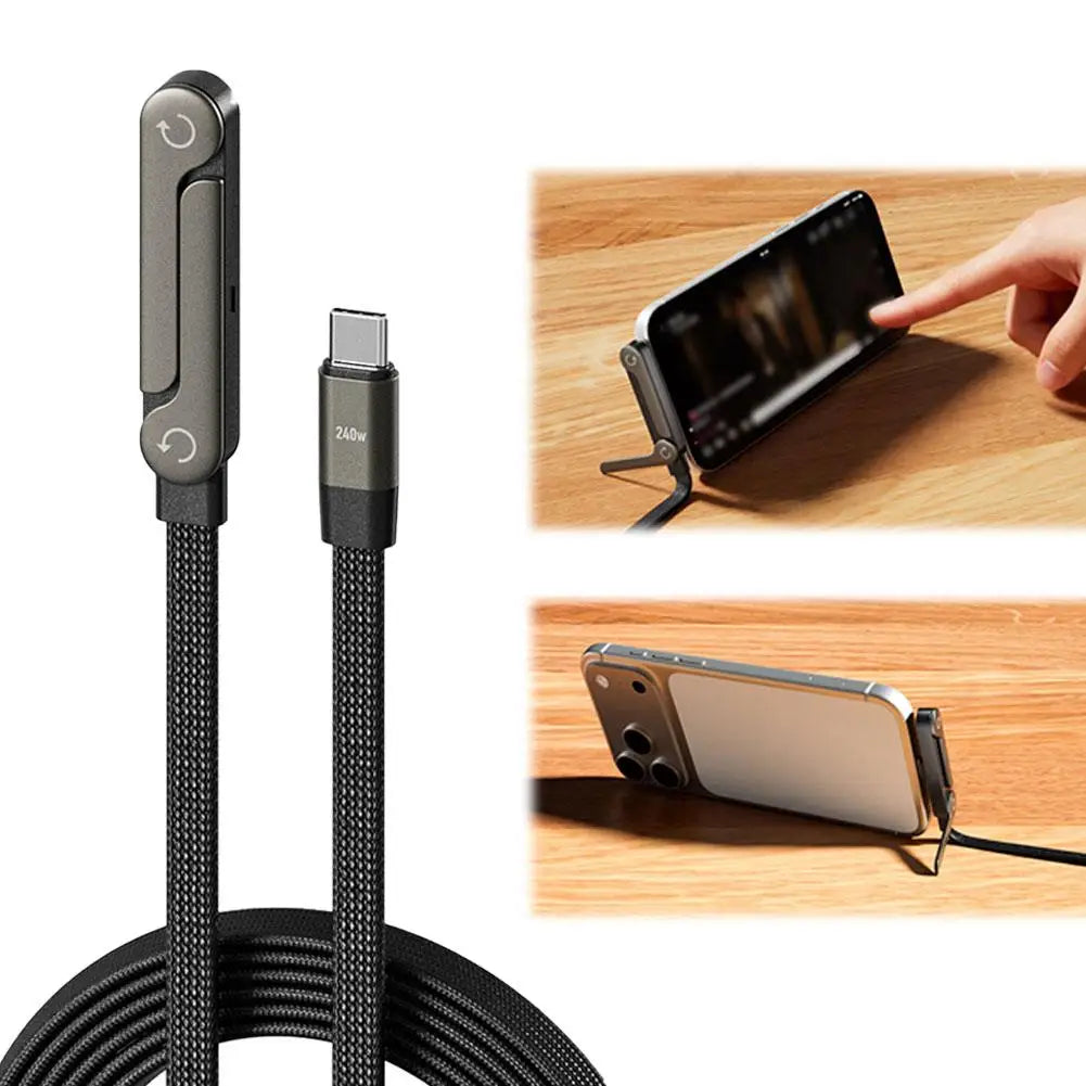240W Fast Charging Phone Holder Data Fast Charging Cable Phone Tablet Built in Foldable KickStand Holder 2-in-1 Type-C To C
