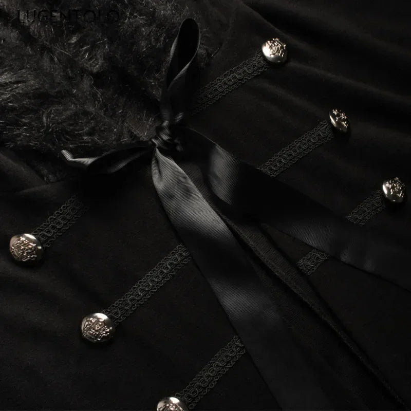 Cape punk vintage pour homme, style décontracté, col en fourrure, à capuche, idéale pour Halloween, costume médiéval, Renaissance, automne/hiver, manteau long