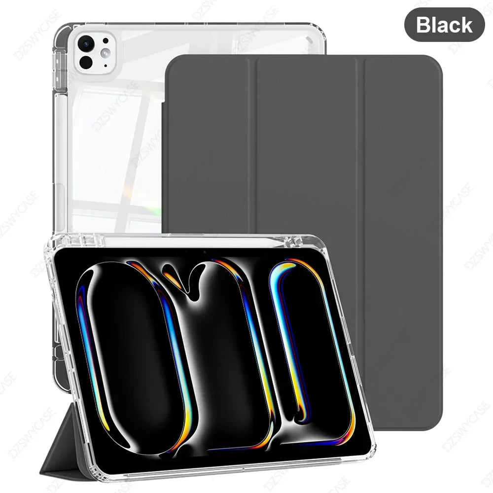 Case for iPad Pro 11 M4 M5 2024 2025, with Pencil Holder, Shockproof Slim Cover with Clear Hard PC Back Shell, Auto Sleep/Wake
