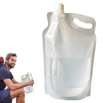 Foldable Water Bag 2L Transparent Reusable Drinking Water Container for Hiking Backpacking, Leakproof Travel Sports Bottle