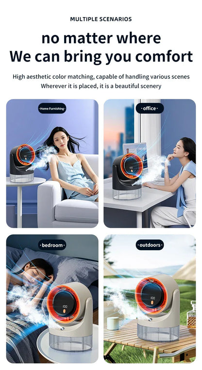 TINSOL New Compact Mini Electric Fan with Single-Hole Mist Air Conditioner Ice-Cool Humidifying Circulating Fan 360° Adjustable