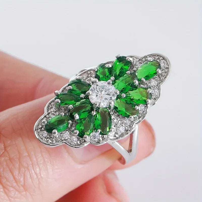 Hot Sale Cocktail Party Ring Flower Cubic Zirconia Valentine's Day Gift Fashion Jewelry Luxury Rings for Women & Lover