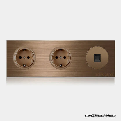 High quality coffee color universal Retro Eu FR 220V wall light switch,Reset button switch electrical socket with LED indicator