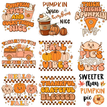 Retro Printing Thanksgiving Iron on Transfers Patches Pumpkin Autumn Heat Transfer Stickers for Clothes Heat Transfers Patches