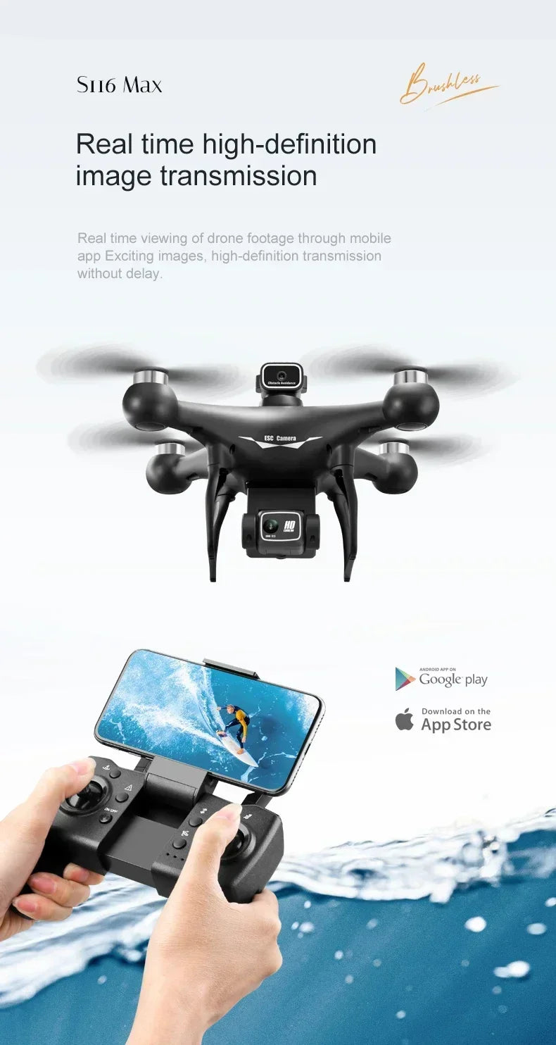 S116 MAX FPV Drone Triple Battery Dual 8K HD Cameras Optical Flow Positioning WIFI Real-Time Transmission 360° Smart Avoidance