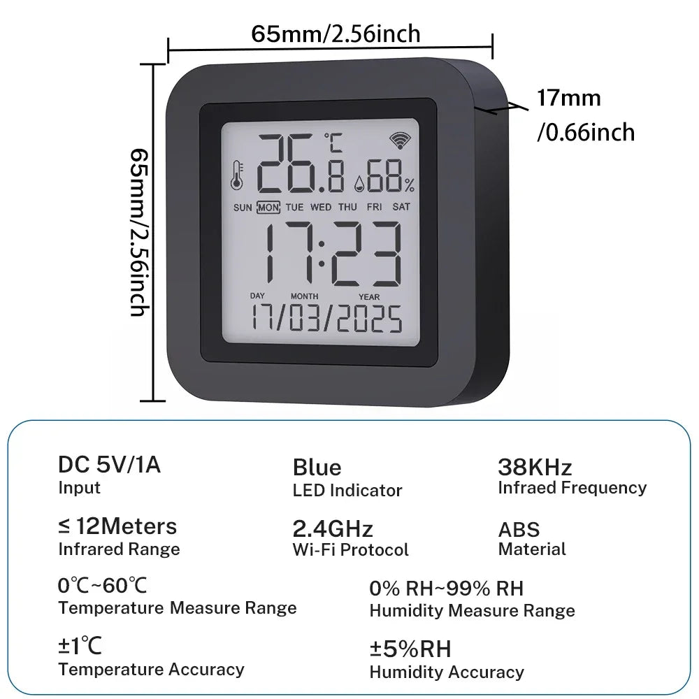 Tuya WiFi IR Remote Control With Temperature Humidity Sensor for Smart Home APP via Smart Life Work with Yandex Alexa