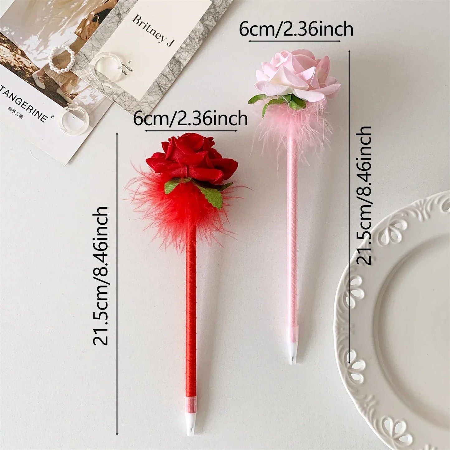 10pcs/set Simulated Rose Shaped Ballpoint Pen Valentine's Day Desktop Decoration Supplies Student Writing Supplies Set