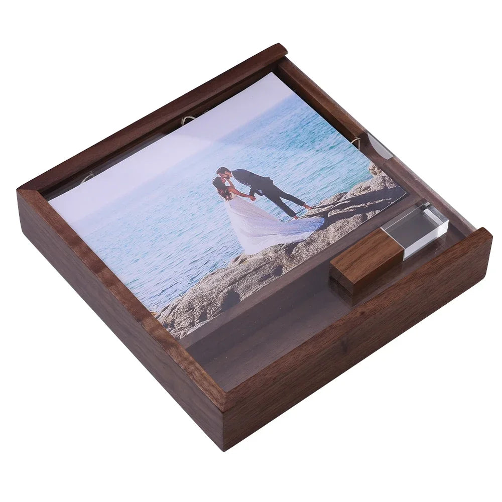 Walnut Album Box USB Flash Drives 128GB Photography Studio Memory Stick 64GB Free Custom Logo Pen Drive 32GB 16GB Wedding Gift