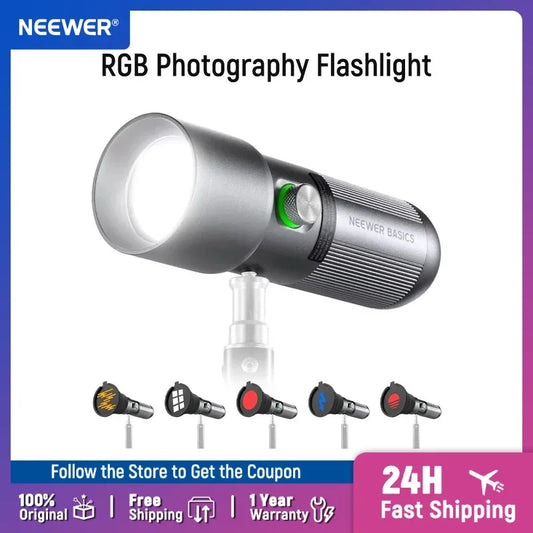 NEEWER Basics RGB Photography Flashlight 4 Colors/20 GOBO Filters/CRI95+/7500mAh 10W 6300K Portable LED Video Spotlight  ﻿