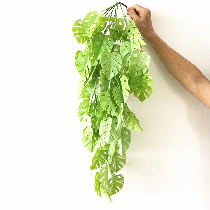 Artificial Palm Green Plants Vine Turtle Leaf Rattan Ceiling Wall Hanging Flower Maple Leaves Wedding Garden Balcony Home Decor