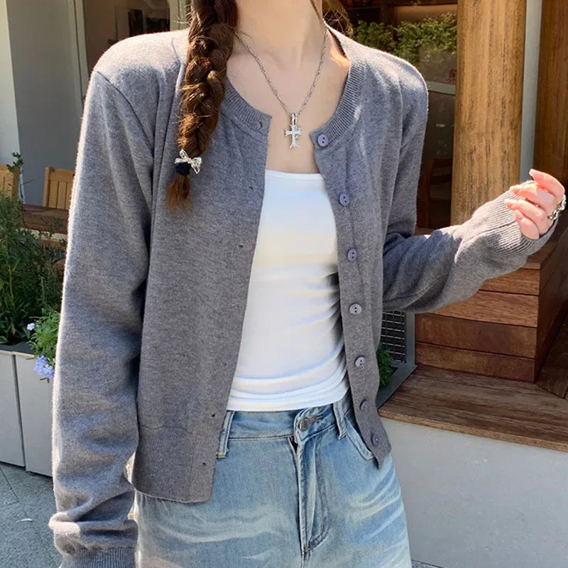 2025 Autumn Winter Knitted Cardigans Women Long Sleeve Tops O Neck Single Breasted Solid Soft Sweaters Mujer