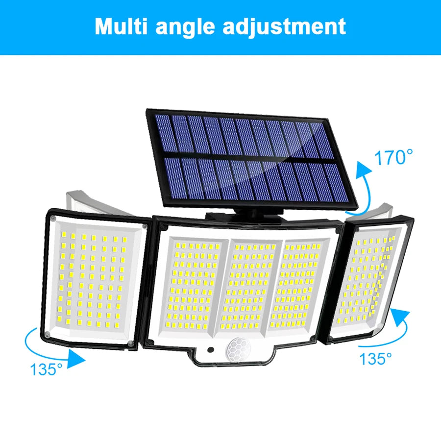 Solar Outdoor Motion Sensor Lights 348/328 LED Security Flood Wall Lamp Remote Control 270° IP65 Waterproof Outdoor Lighting