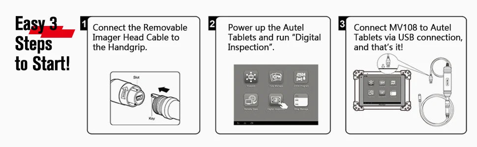 AUTEL MaxiVideo MV108S Digital Automotive Inspection Camera 8.5mm Ultra-Slim Borescope Snake Camera + LED Light