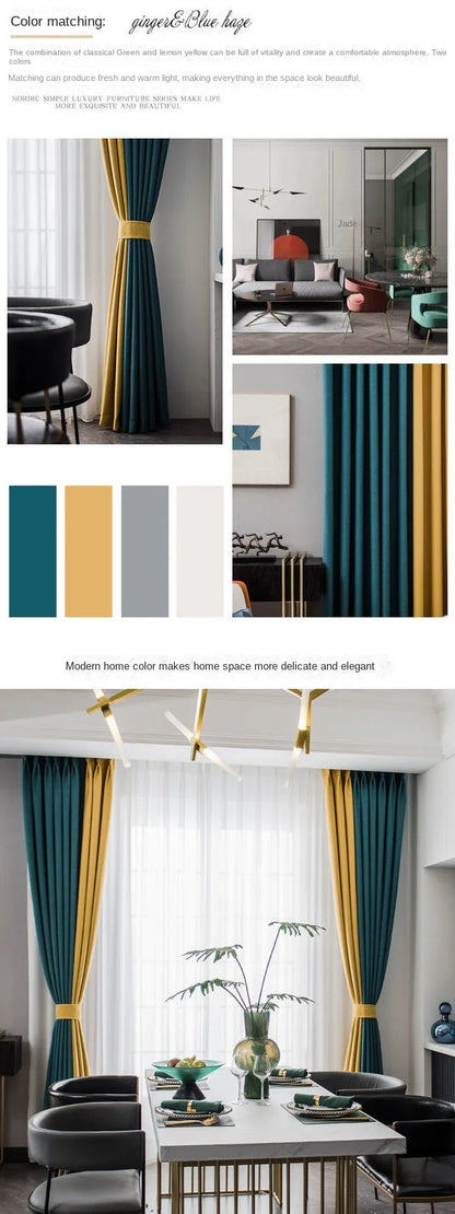 2025 New Spliced Two Color Bedroom Full Blackout Curtain Living Room Advanced Curtains Room Bay Window Light Luxury Drapes