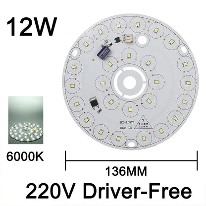 220V Driver-Free Light Panel LED Light Chip DIY Round Nordic Light Source Accessories Replacement Household Chandelier Bulb Patc
