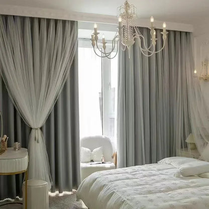 Nordic Style Solid Color Cloth Yarn Integrated Blackout Curtain Modern Bedroom Shade Curtains Living Room Luxury 나비주름 커튼 Шторы