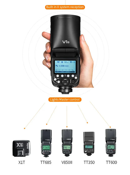 GODOX V1 Camera Flash TTL HSS Speedlight 1/8000s Li-ion Battery Speedlite Flash for Canon Sony Nikon Fuji Pentax V1C V1S V1N V1F