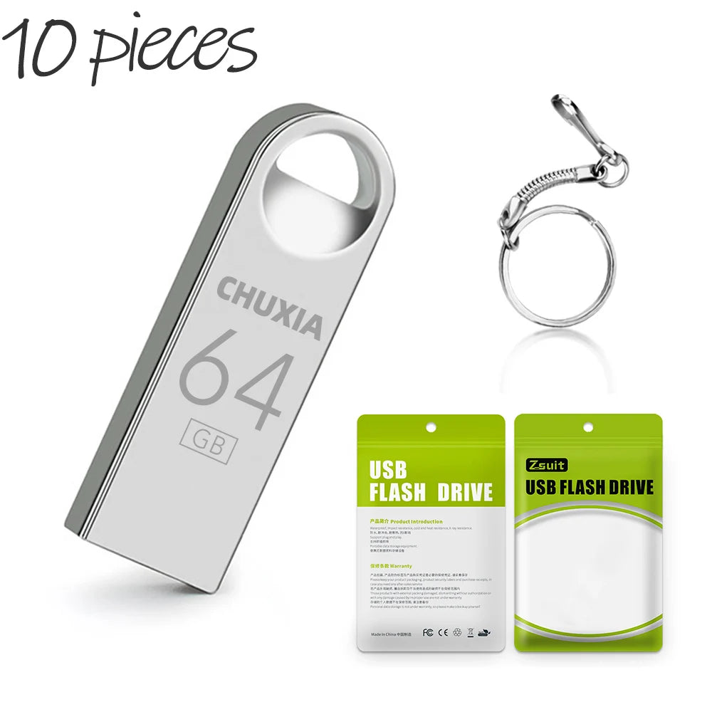 10PCS USB Flash Drive 3.0 Pendrive Stick 64GB Waterproof Memory USB Drive 128GB Hight Speed Pen Drives Flash USB Key Chain Gift