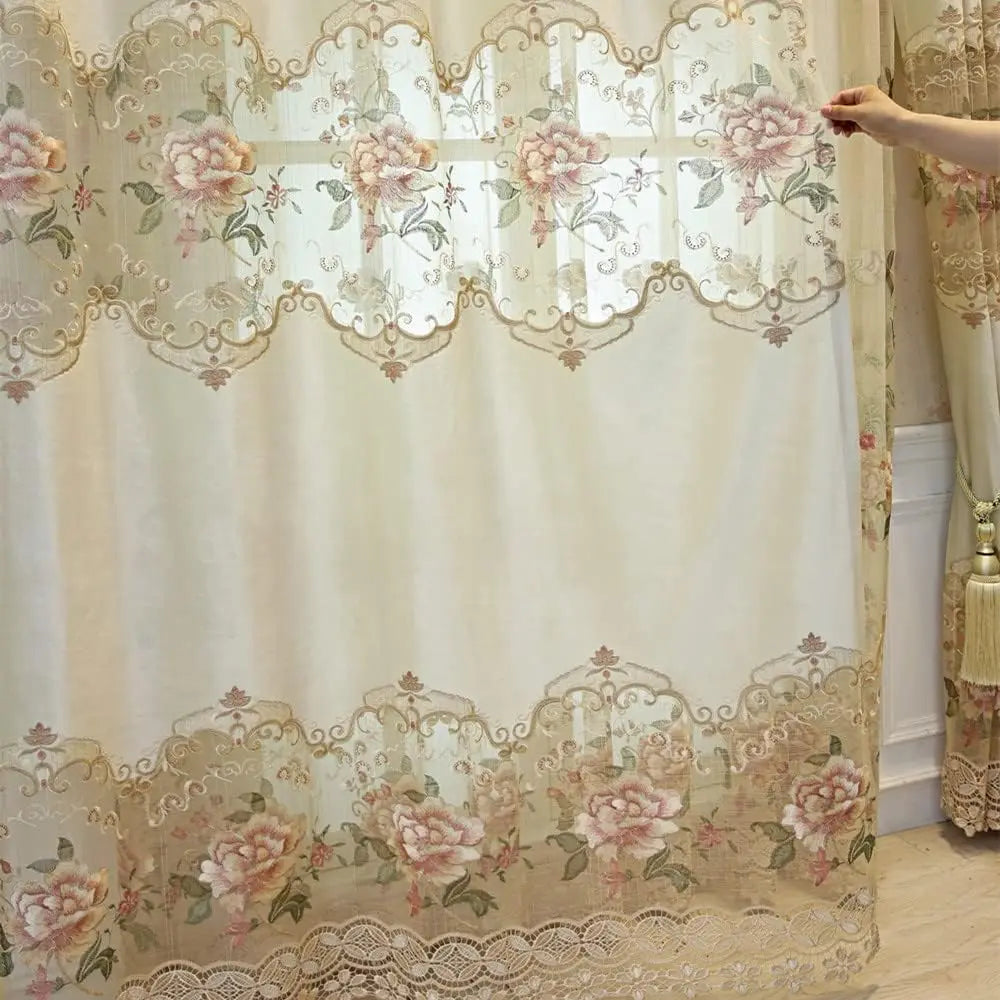 Luxury European Style Velvet Embroidery Curtains for Living Room Bedroom Embroidery Flowers Semi Hollow Blackout Curtain 1 Panel