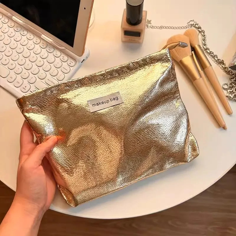 Portable Large Capacity Shiny Sequins Cosmetic Bags Silver Champagne for Women Toiletries Skincare Storage Bag Make Up Pouch