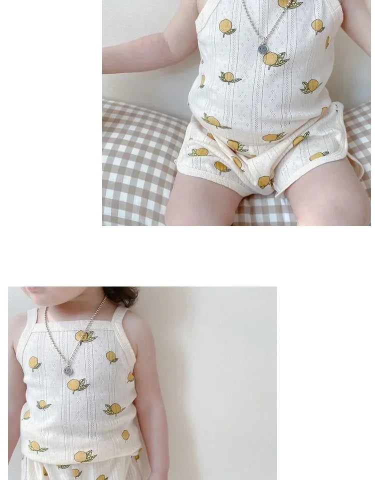 Baby Clothes Sets Summer Toddler Girl Strap Suits Cotton Printing Baby Boy Tops Tee and Shorts Infant Tracksuit Newborn Sets