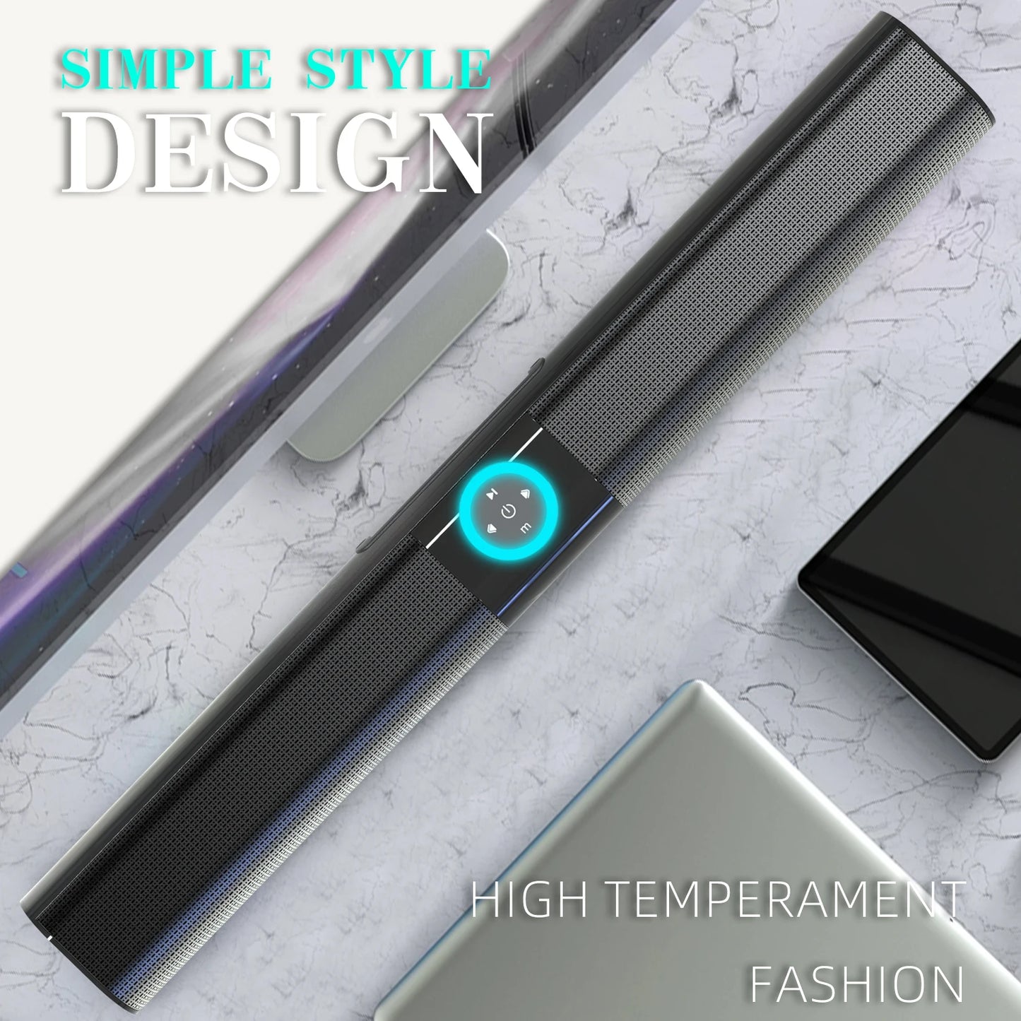 HOMEFISH BS-20  RGB Ambient Light Bluetooth Speaker 6 EQ Sound Effects 4 Speakers Supports TF, USB, AUX, RCA, Bluetooth, FM