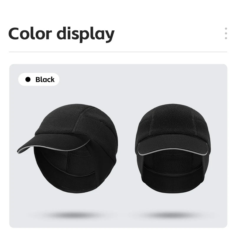 WEST BIKING Winter Cycling Cap With Brim Windproof Warm Sports Cap High Elastic Fleece Hiking Running Hat Cycling Equipment