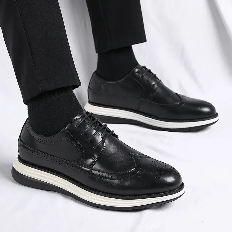 Men's Casual Leather Thick Soled Simple Walking Shoes Fashion Oxford Shoes High End British Style Office Business Dress Shoes