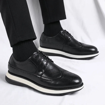 Men's Casual Leather Thick Soled Simple Walking Shoes Fashion Oxford Shoes High End British Style Office Business Dress Shoes