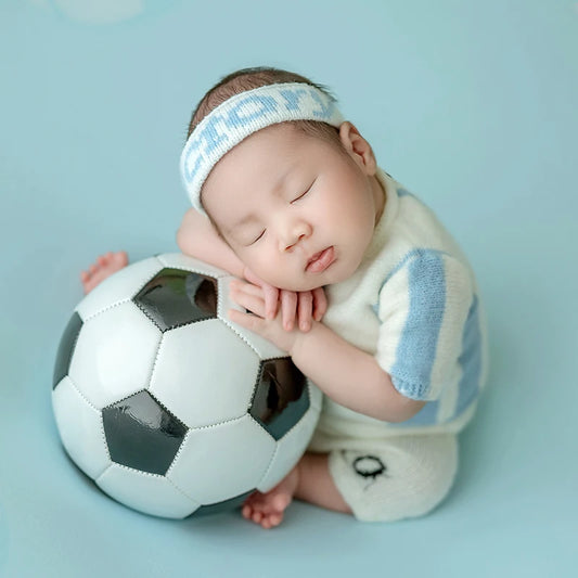 Football Baby Theme Newborn Photography Props Sports Soccer Boy Outfits Infant Top+Pants Set Studio Shooting Photo Accessories