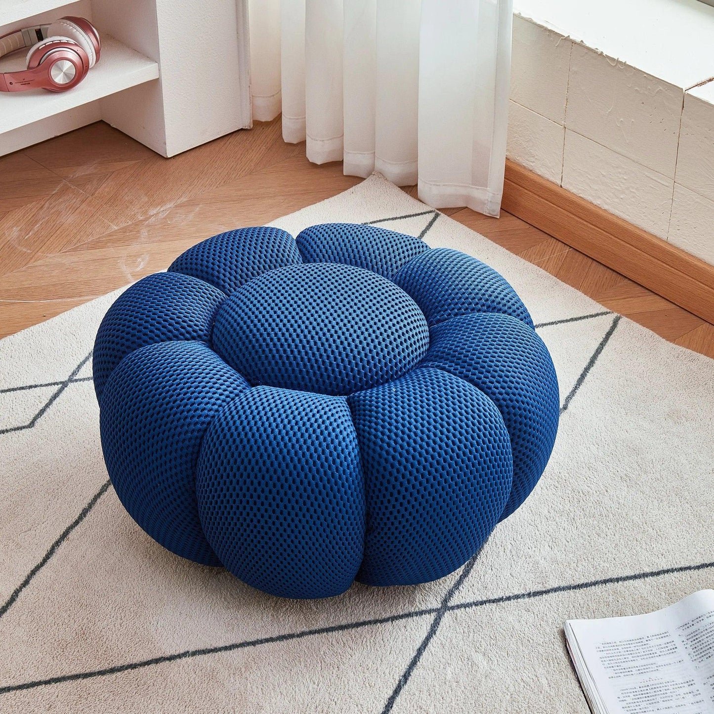Nordic Sofa Pedal Simple Round Stool Low Ottomans Living Room Sofa Footstool 3D Fabric Creative Leg Footstool Pumpkin Footstools