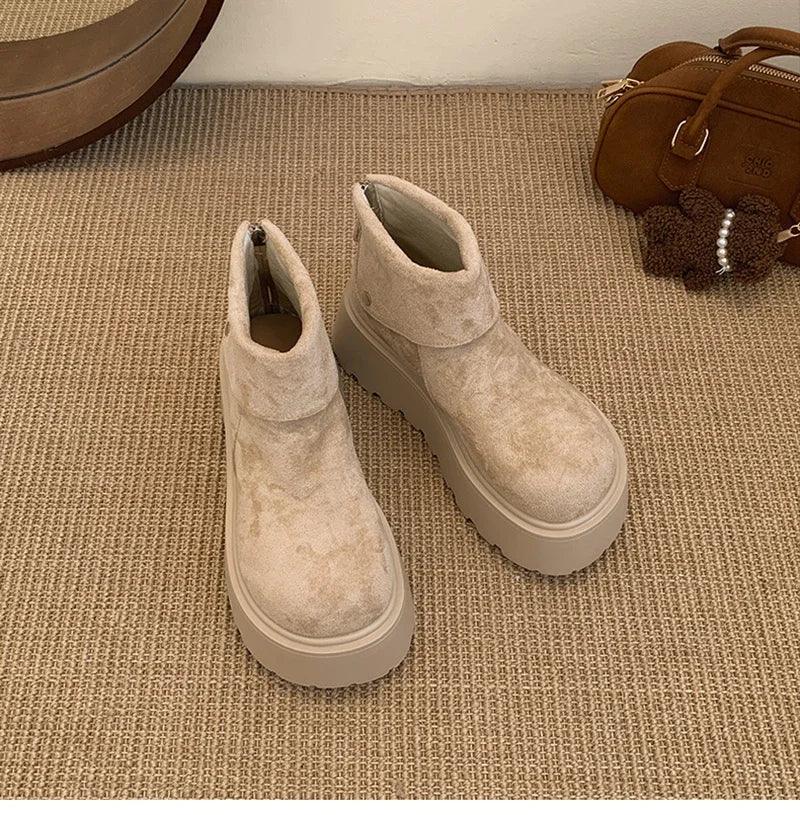 Winter Fashion Platform Heels Women Ankle Boots Keep Warm Height Increase  Short Booties Shoes Zapatos Mujer