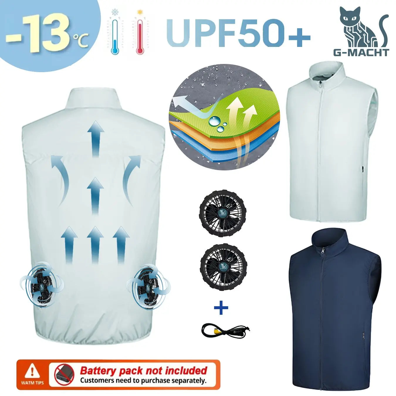 Summer Cooling Vest Men USB Charging Fan Sleeveless Jacket Air Conditioning Clothing Breathable Cool Working Coat for Outdoor Wo